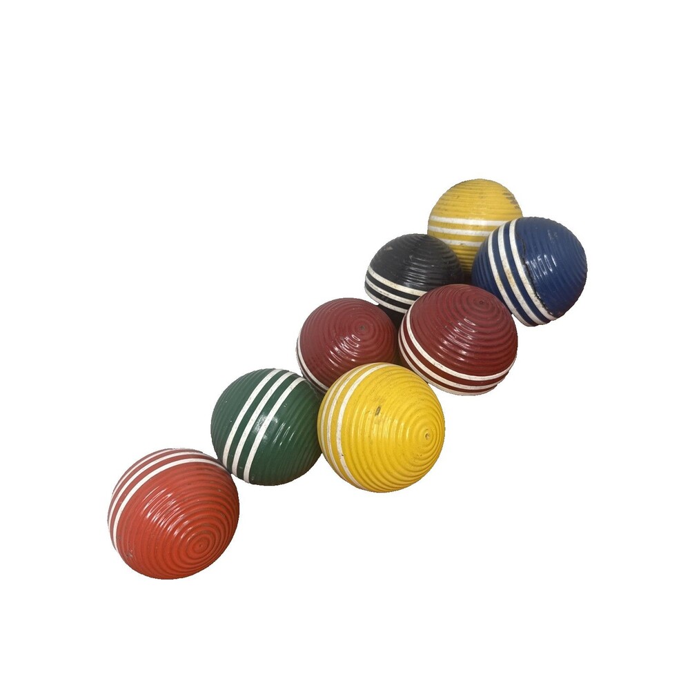 Vintage Wooden Croquet Balls Lot of 8 Ribbed Striped Solid Lawn Game Decor Craft
